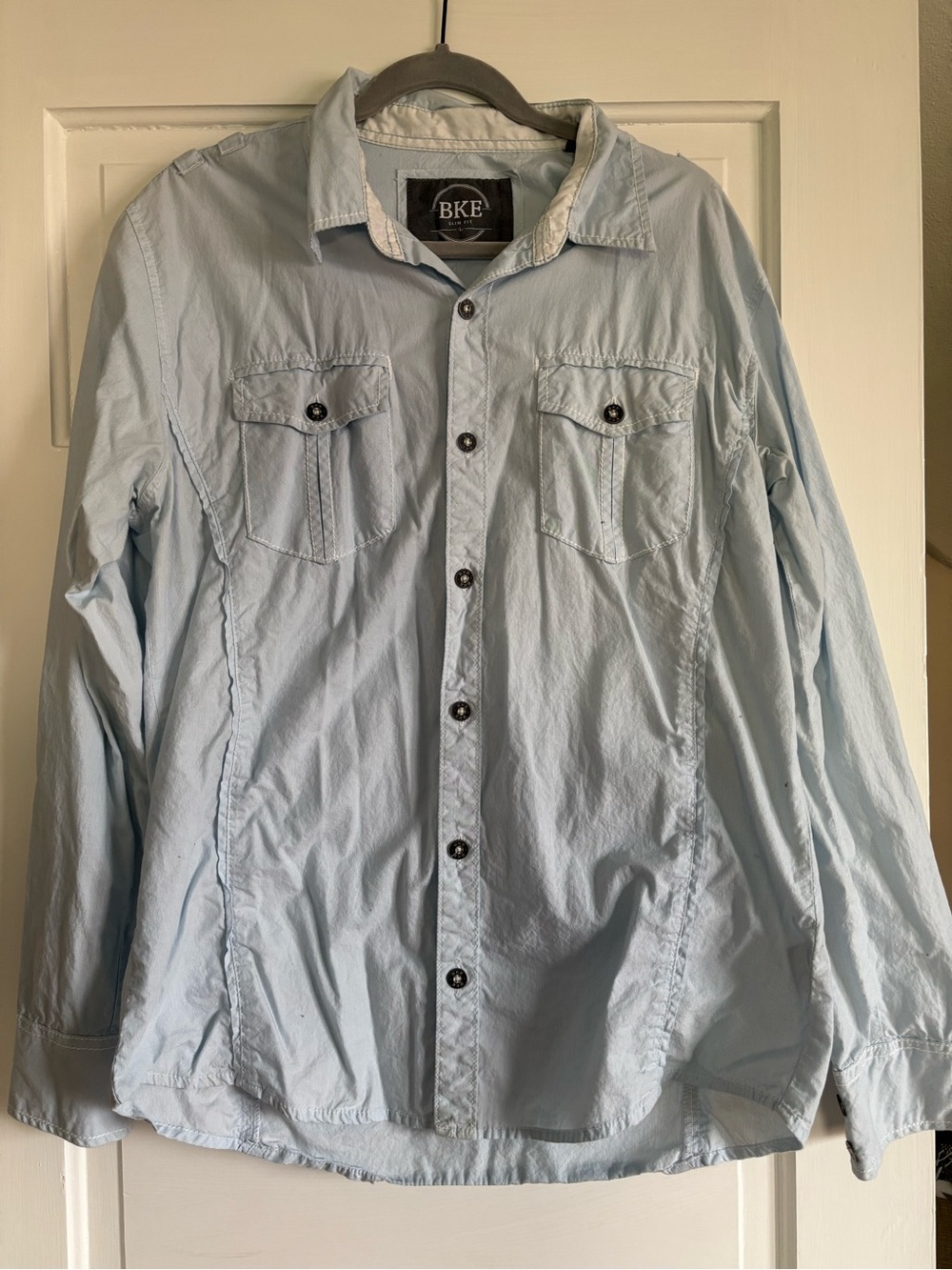 BKE Light Blue Men's Shirt Jacket with Button Front